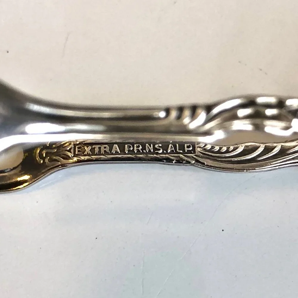 Antique Nils Johan Sweden Silver Plate Petite Forked Sugar Tongs Amsterdam Flora